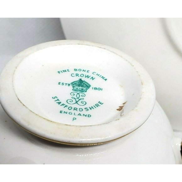 Fine Bone China Crown Staffordshire England Violet Purple Yellow Floral Gold Tri - Picture 9 of 12